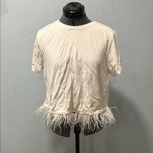 For Cynthia Cream Feather Trim Blouse